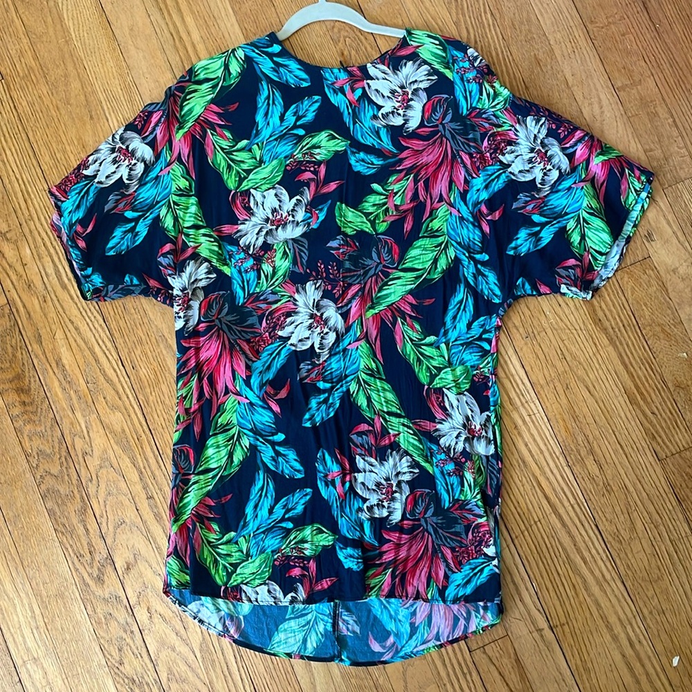 Zara flowy shirt dress tropical floral size small 2 4 6 cover up beach summer